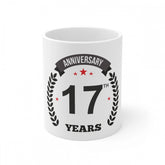 White ceramic 17th anniversary printed coffee mug, 330ml capacity